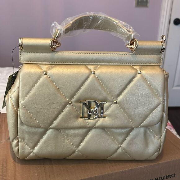 NWT- Badgley Mishka vegan leather big diamond quilting w/studs, metallic gold - Picture 1 of 6